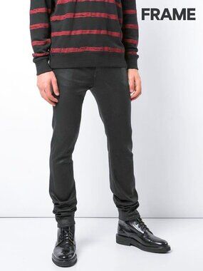 FRAME Men's Denim Black Slim Jeans with Coated Finish - 36